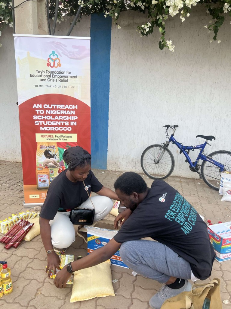 Tayb Foundation Morocco outreach — Foundation volunteers packing essential food supplies
