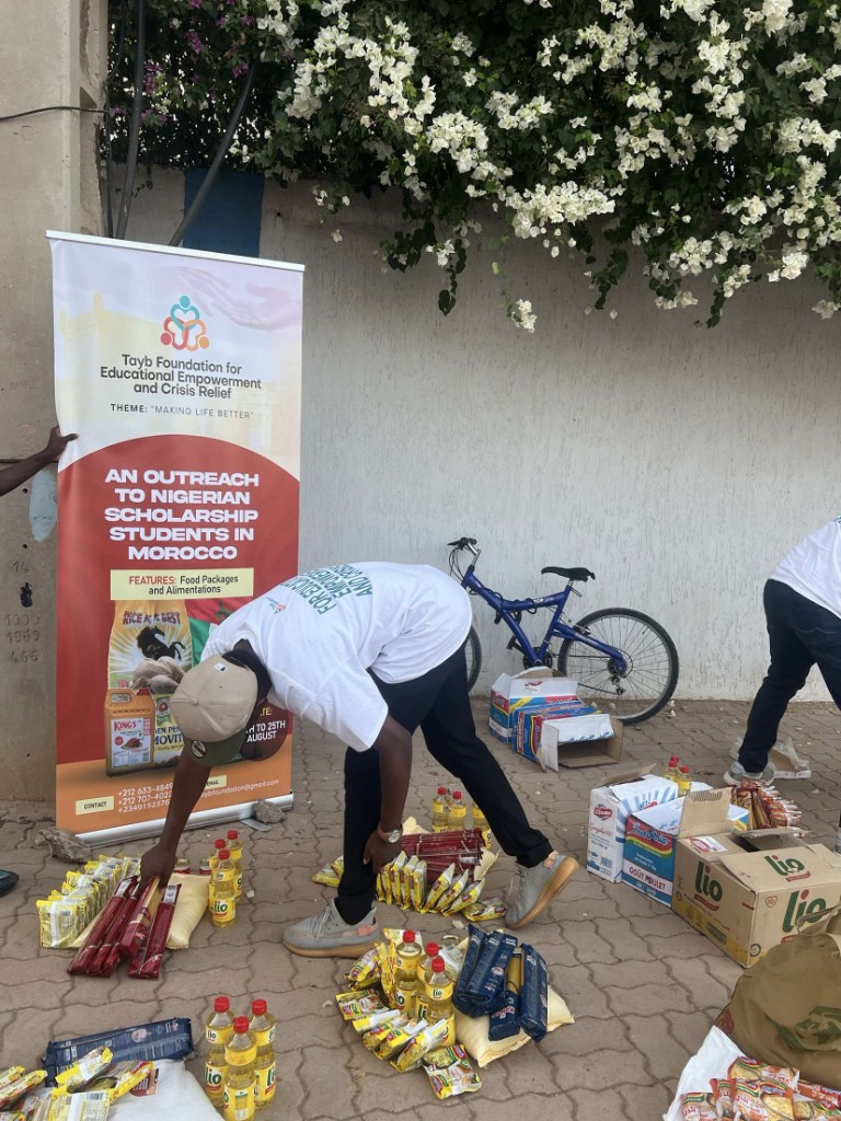 Tayb Foundation Morocco outreach — Foundation volunteers packing essential food supplies