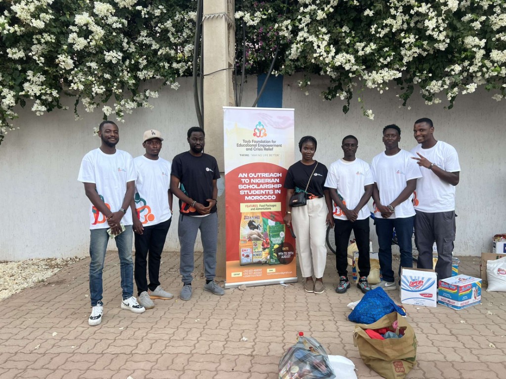 Tayb Foundation Morocco outreach — Outreach supplies including cooking oil, pasta, and staple goods